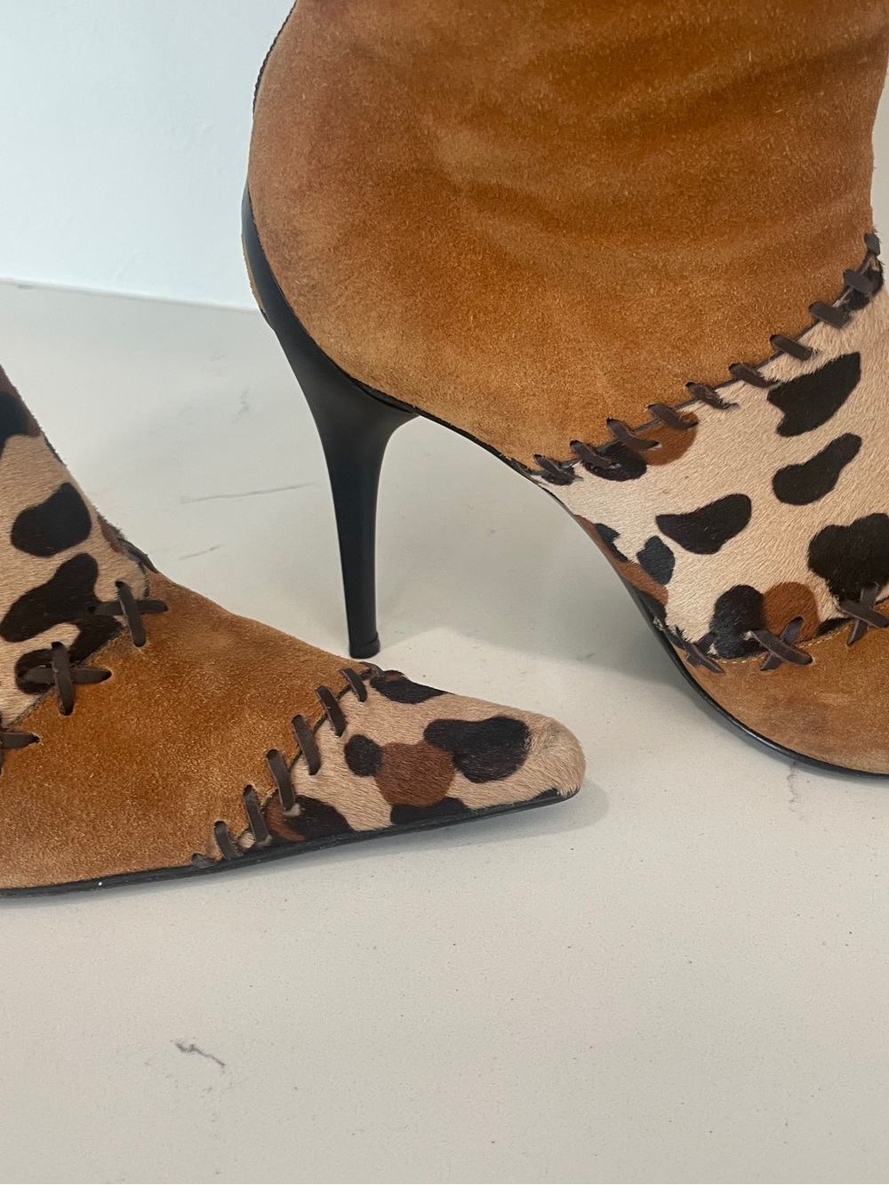 Casadei Leopard Pony Hair and Brown Suede Knee-High Stiletto Boots - Picture 8 of 13
